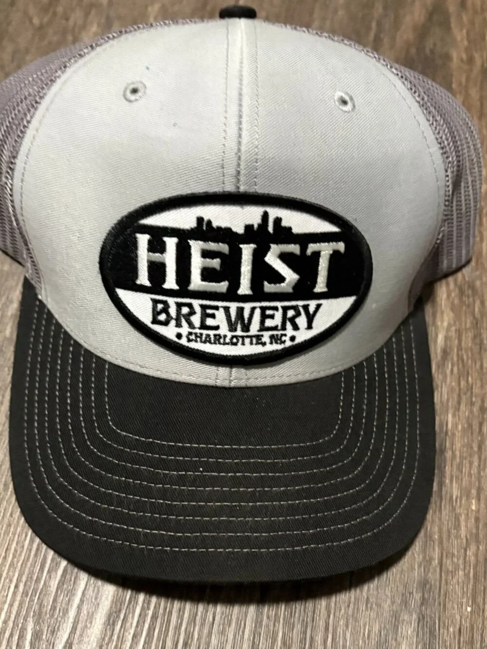 Richardson Trucker Hat Heist Brewery Gray Black Beer Logo EUC Adjustable